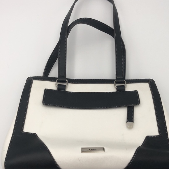 Chaps Black and White Color Block Bag Purse - Picture 1 of 10
